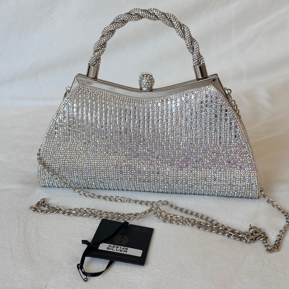 House of Harlow 1960 Metallic Silver Iridescent Rhinestone Beaded Handbag Purse - Picture 4 of 17